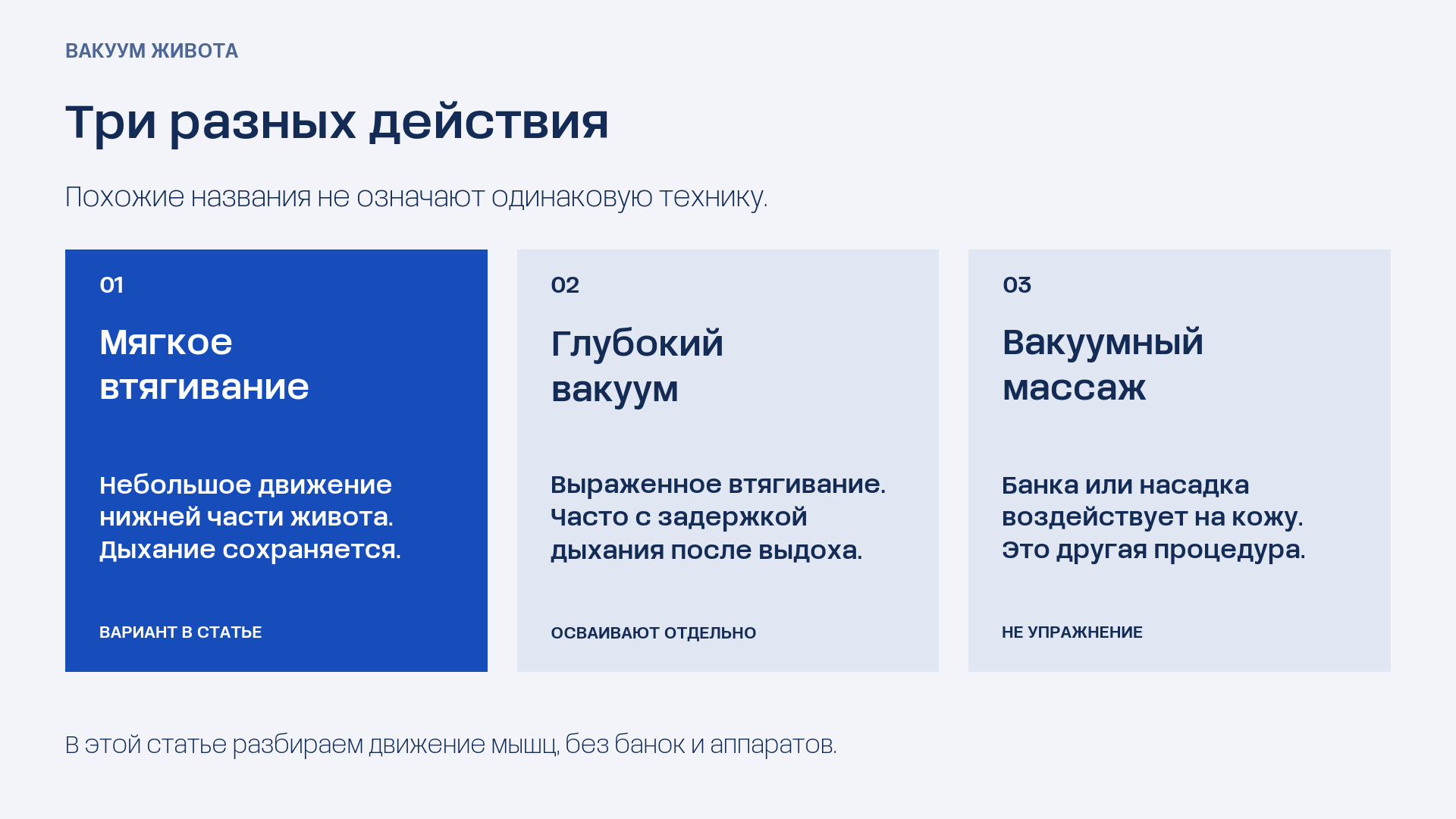 Сравнение мягкого втягивания с дыханием, глубокого вакуума и массажа банкой или аппаратом